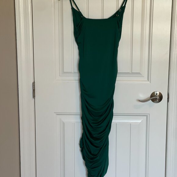 Oh Polly Green Cowl Neck Ruched Bodycon Midi Dress - 4 - Picture 5 of 7